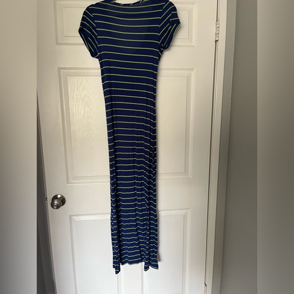 Blue and neon lime green striped maxi sundress T-shirt Dress (used) - Picture 4 of 4